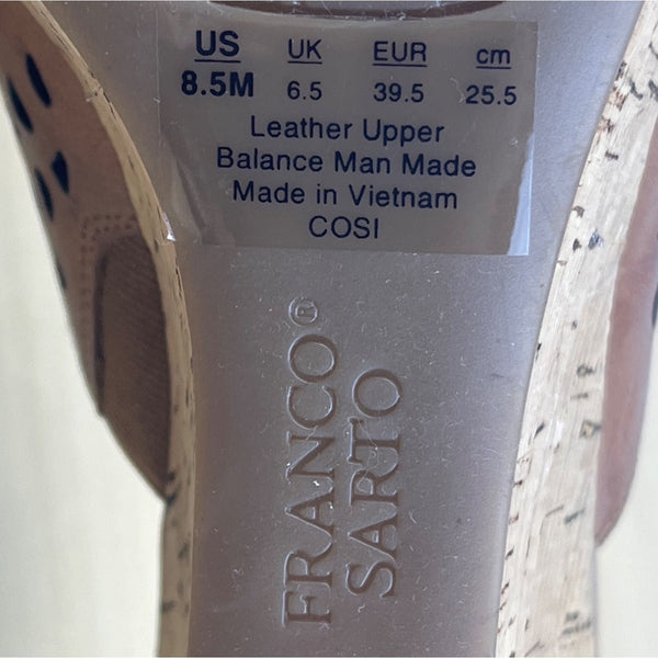 Franco Sarto Women’s Perforated Leather Wedge Sandals With Cork Heel Size 8.5M
