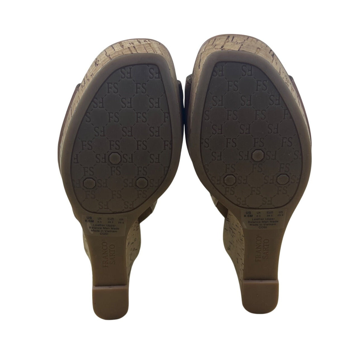 Franco Sarto Women’s Perforated Leather Wedge Sandals With Cork Heel Size 8.5M