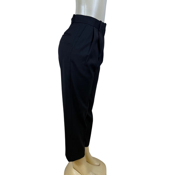 Cos Womens Black Polyester & Wool Blend Pleated High-Waist Trousers Size 2