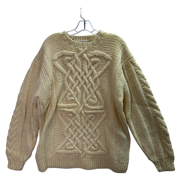 Pringle Of Scotland Womens Cream Wool Hand Knit Sweater Intricate Cable Knit Size L
