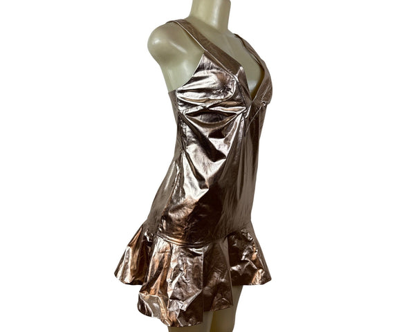 Mare Mare x Anthropologie Metallic Bronze Mini Dress With Flared Hem Sz XXS