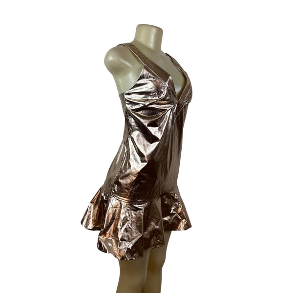 Mare Mare x Anthropologie Metallic Bronze Mini Dress With Flared Hem Sz XXS