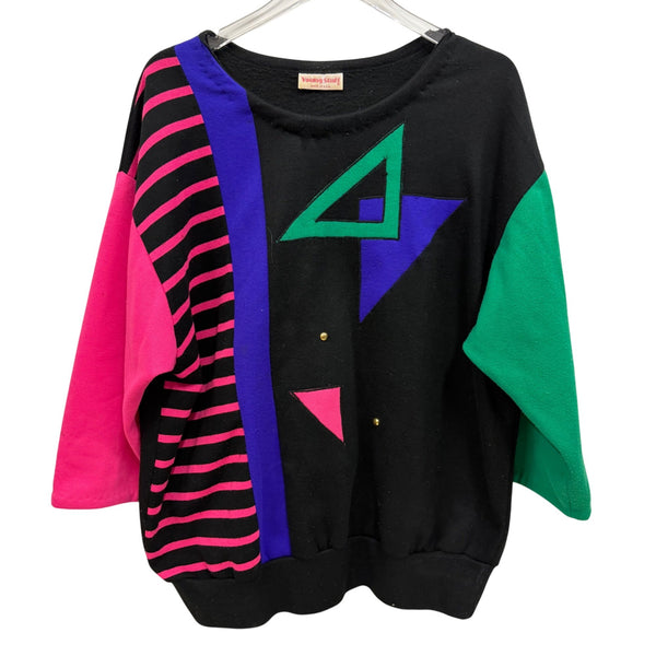 Young Stuff Womens Black Multicolor Cotton Sweatshirt Geometric Design Vintage OS