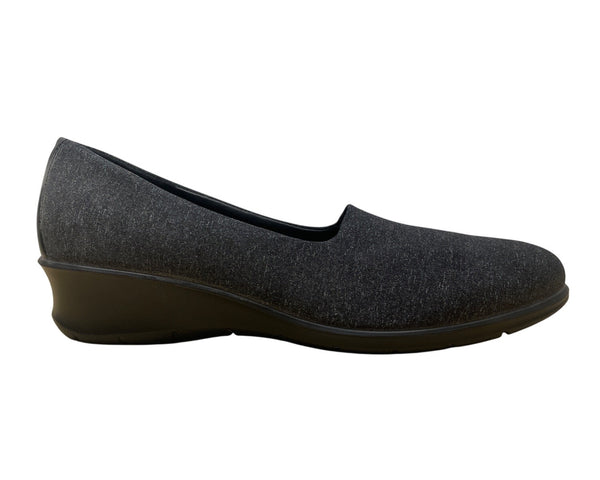 Ecco Womens Black-White Fabric & Leather Felicia Slip-On Wedge Shoes Sz 8-8.5 US