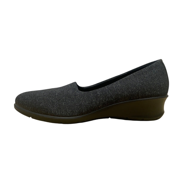 Ecco Womens Black-White Fabric & Leather Felicia Slip-On Wedge Shoes Sz 8-8.5 US