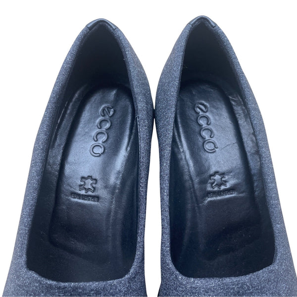 Ecco Womens Black-White Fabric & Leather Felicia Slip-On Wedge Shoes Sz 8-8.5 US