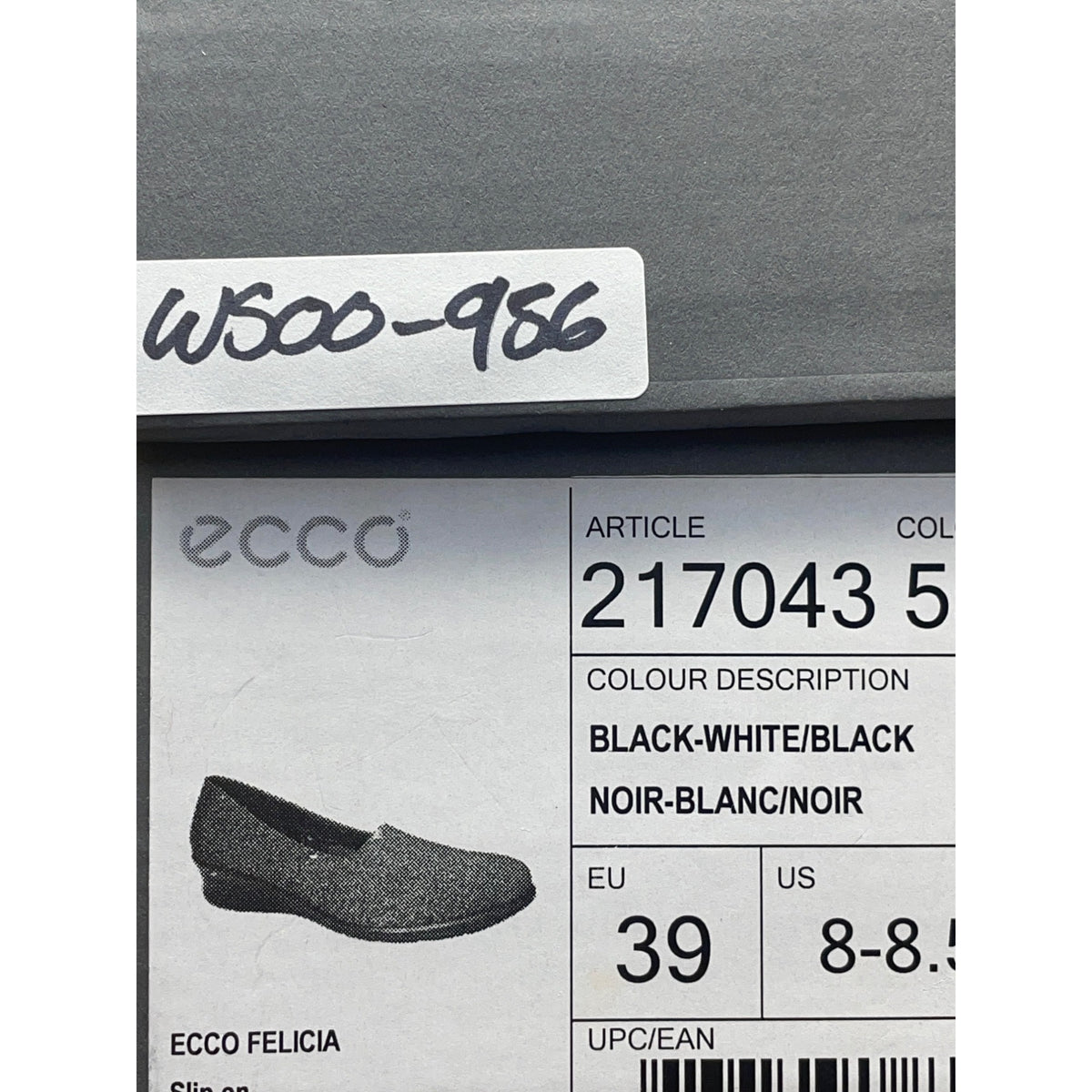 Ecco Womens Black-White Fabric & Leather Felicia Slip-On Wedge Shoes Sz 8-8.5 US