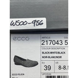 Ecco Womens Black-White Fabric & Leather Felicia Slip-On Wedge Shoes Sz 8-8.5 US