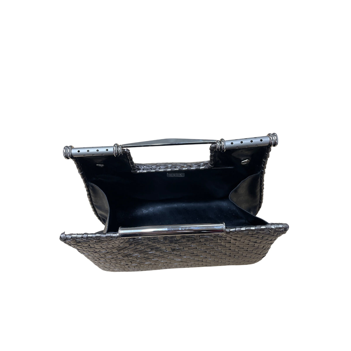 Rodo Womens Metallic Woven Evening Bag With Metal Top Handle Luxe Design Structured Clutch