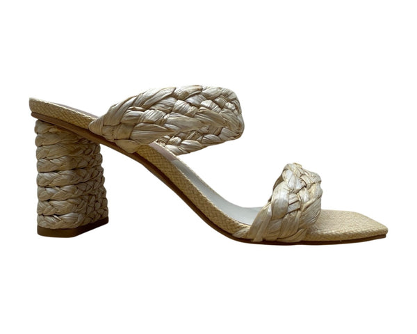 Vita Vanilla Braided Raffia Double Strap Block Heel Sandals Size 8 - New