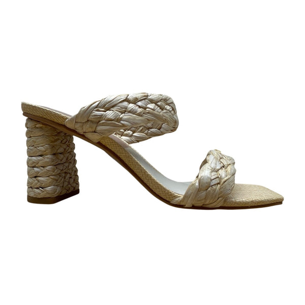Vita Vanilla Braided Raffia Double Strap Block Heel Sandals Size 8 - New