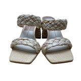 Vita Vanilla Braided Raffia Double Strap Block Heel Sandals Size 8 - New