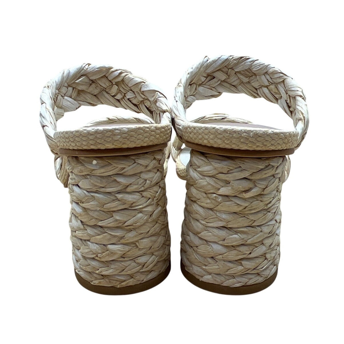 Vita Vanilla Braided Raffia Double Strap Block Heel Sandals Size 8 - New