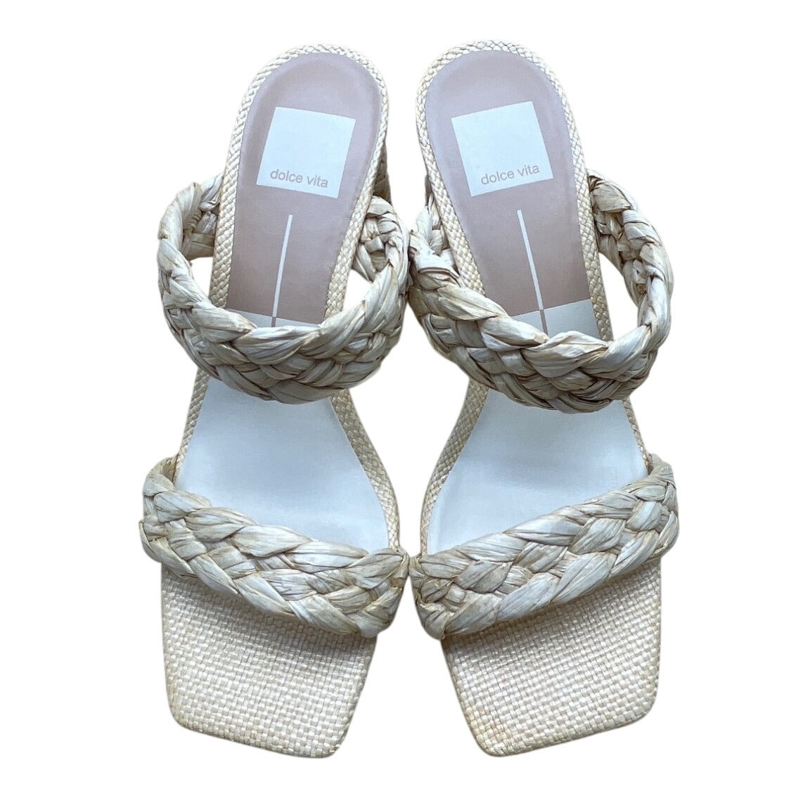 Vita Vanilla Braided Raffia Double Strap Block Heel Sandals Size 8 - New