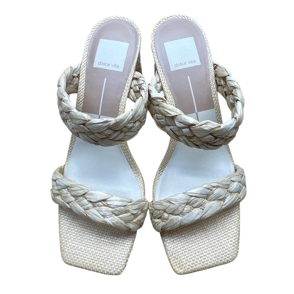 Vita Vanilla Braided Raffia Double Strap Block Heel Sandals Size 8 - New