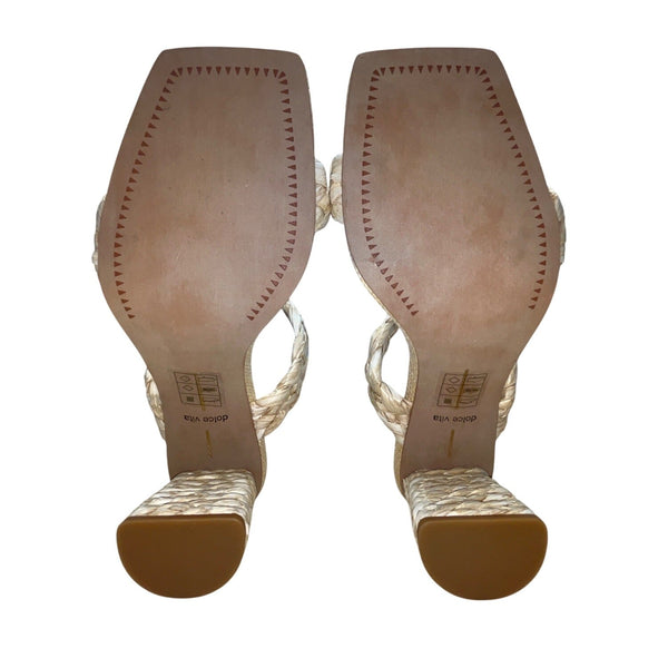 Vita Vanilla Braided Raffia Double Strap Block Heel Sandals Size 8 - New