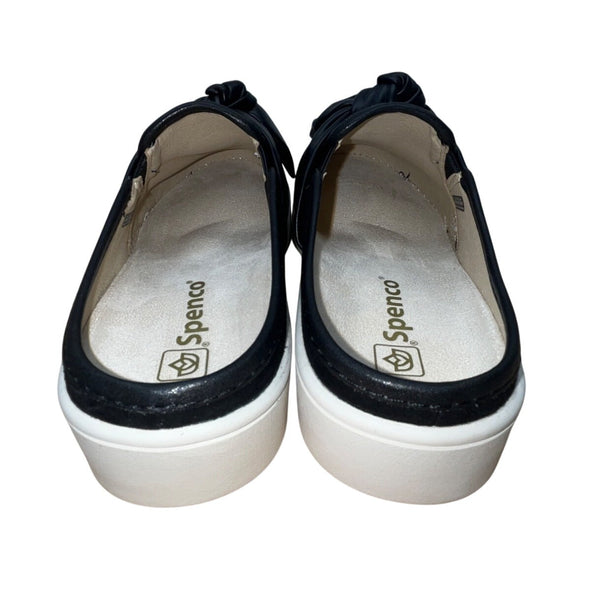 Spenco Womens Black Suede & Faux Leather Bow Comfort Slip-On Mule 6.5B - New