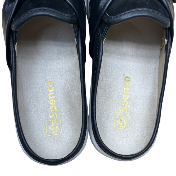 Spenco Womens Black Suede & Faux Leather Bow Comfort Slip-On Mule 6.5B - New