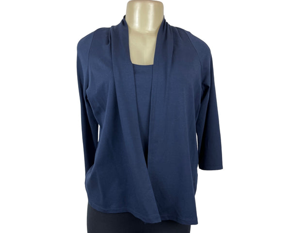 Eileen Fisher Navy Rayon Stretch Tank Top & Cropped Sleeve Sweater Set XS