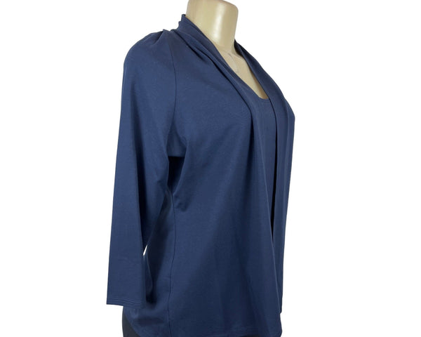 Eileen Fisher Navy Rayon Stretch Tank Top & Cropped Sleeve Sweater Set XS
