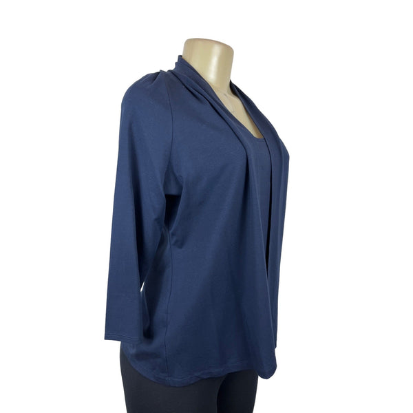 Eileen Fisher Navy Rayon Stretch Tank Top & Cropped Sleeve Sweater Set XS