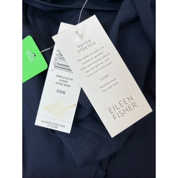 Eileen Fisher Navy Rayon Stretch Tank Top & Cropped Sleeve Sweater Set XS