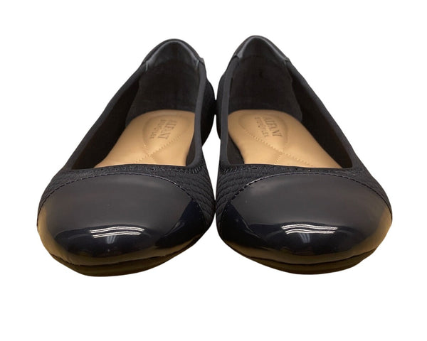 Alfani Womens Navy Quilted Fabric Patent Toe Cap Slip-On Tavii Flats Sz 7.5M
