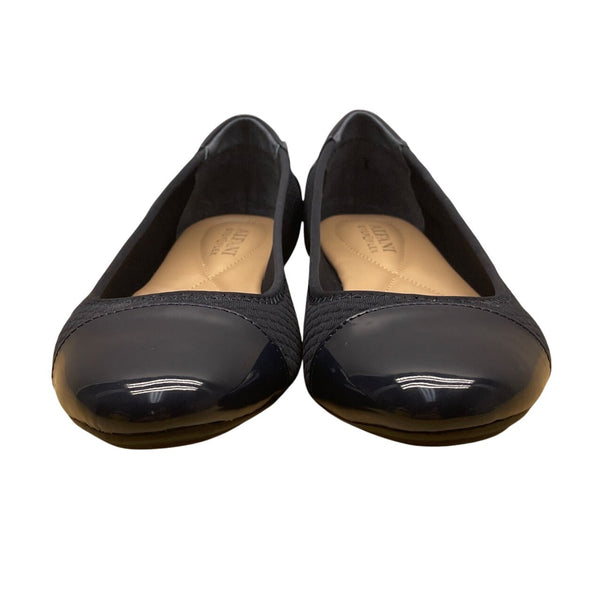 Alfani Womens Navy Quilted Fabric Patent Toe Cap Slip-On Tavii Flats Sz 7.5M