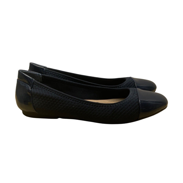 Alfani Womens Navy Quilted Fabric Patent Toe Cap Slip-On Tavii Flats Sz 7.5M