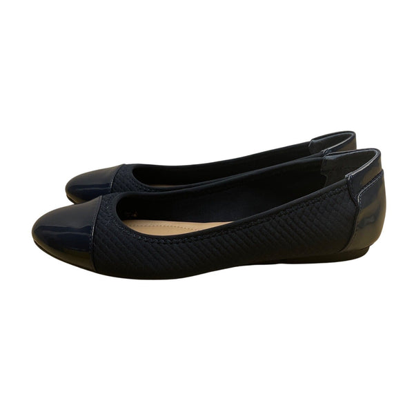 Alfani Womens Navy Quilted Fabric Patent Toe Cap Slip-On Tavii Flats Sz 7.5M
