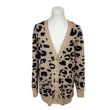 Daily Ritual Womens Leopard Print Cardigan Sweater M Beige & Black Sz M