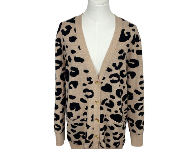 Daily Ritual Womens Leopard Print Cardigan Sweater M Beige & Black Sz M