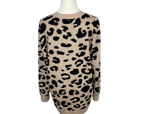 Daily Ritual Womens Leopard Print Cardigan Sweater M Beige & Black Sz M