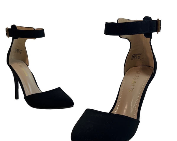 Dream Pairs Women's Black Suede Ankle Strap Pointed Toe Pumps Heels Sz 9.5