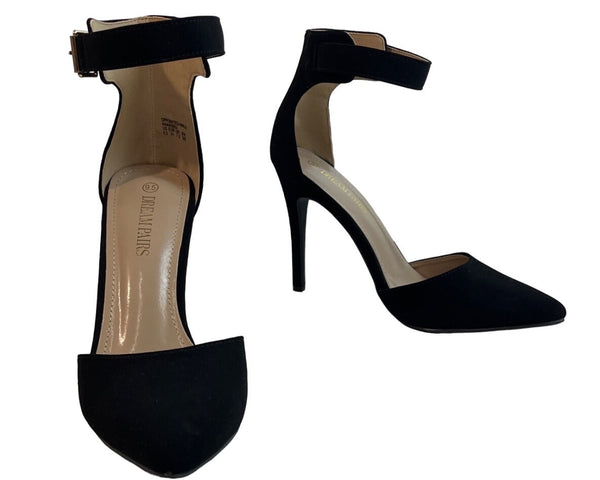 Dream Pairs Women's Black Suede Ankle Strap Pointed Toe Pumps Heels Sz 9.5