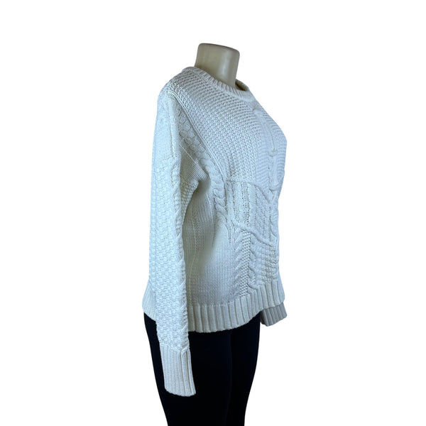 White+Warren Womens White Cotton Polyamide Cable Knit Sweater Cozy Size L