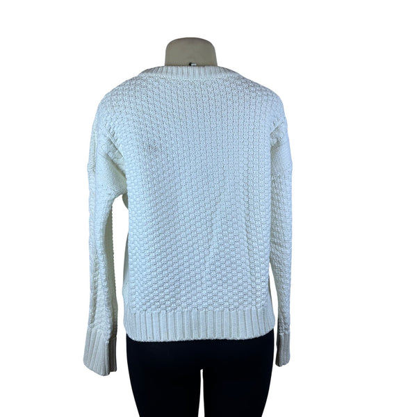 White+Warren Womens White Cotton Polyamide Cable Knit Sweater Cozy Size L