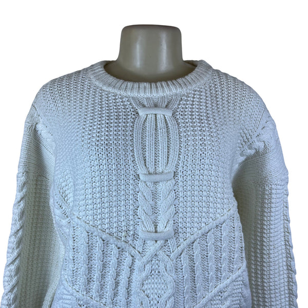 White+Warren Womens White Cotton Polyamide Cable Knit Sweater Cozy Size L