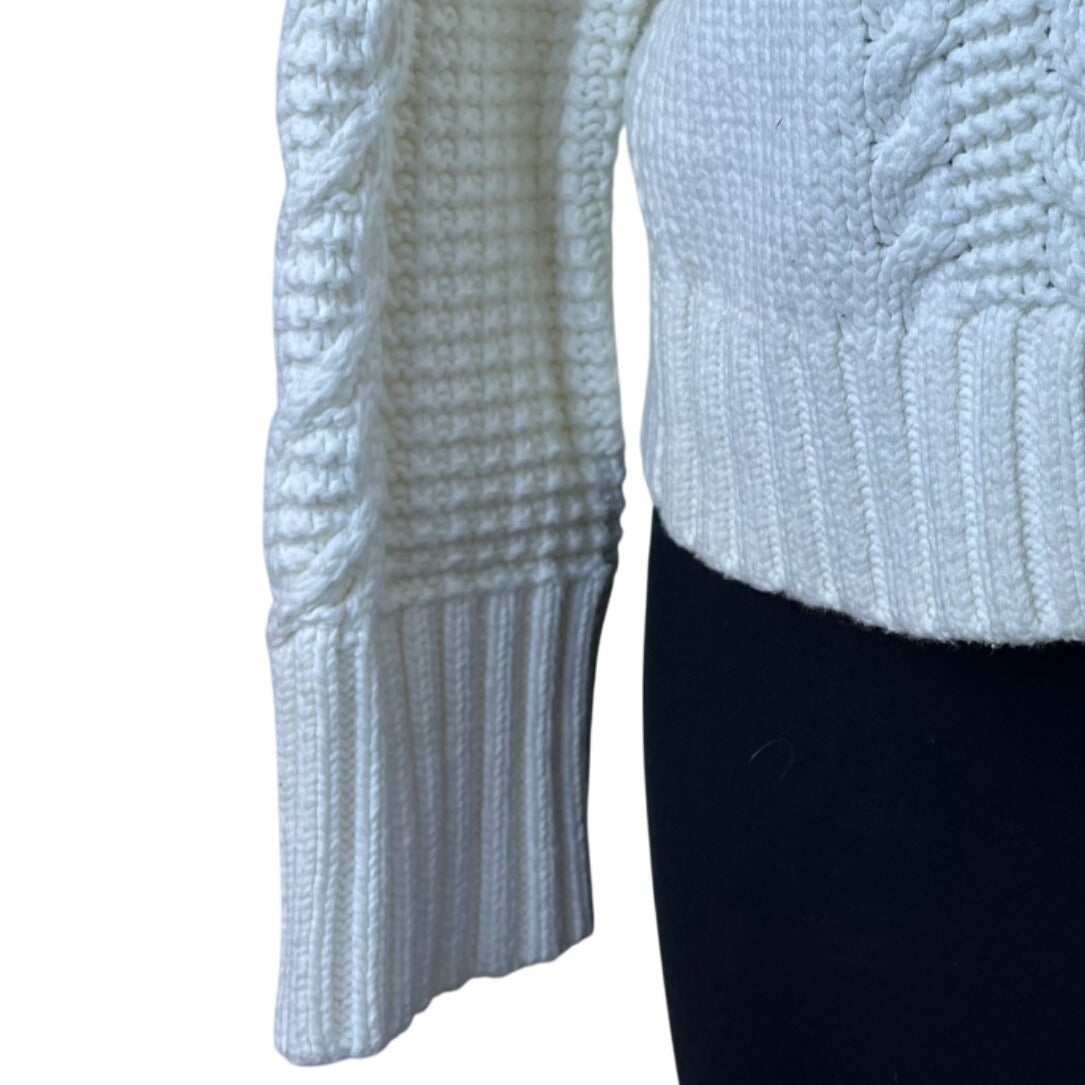 White+Warren Womens White Cotton Polyamide Cable Knit Sweater Cozy Size L