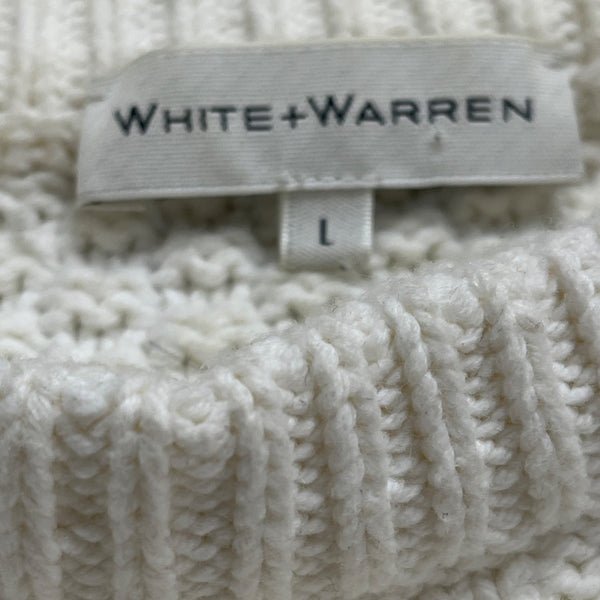 White+Warren Womens White Cotton Polyamide Cable Knit Sweater Cozy Size L