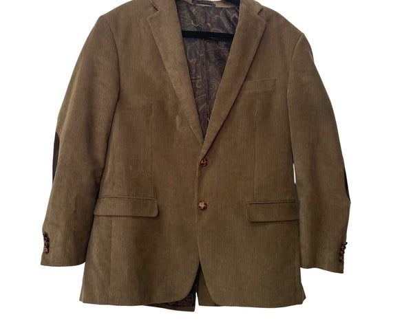 Corduroy Mens Tan Blazer Jacket With Elbow Patches Lined Two-Button Closure Size Unknown
