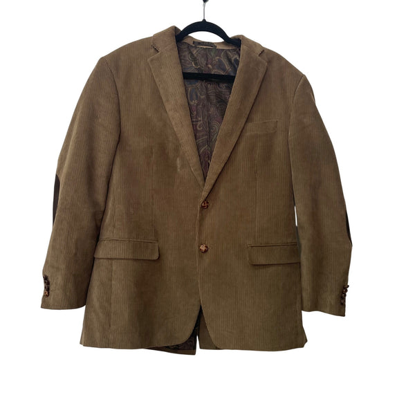 Corduroy Mens Tan Blazer Jacket With Elbow Patches Lined Two-Button Closure Size Unknown