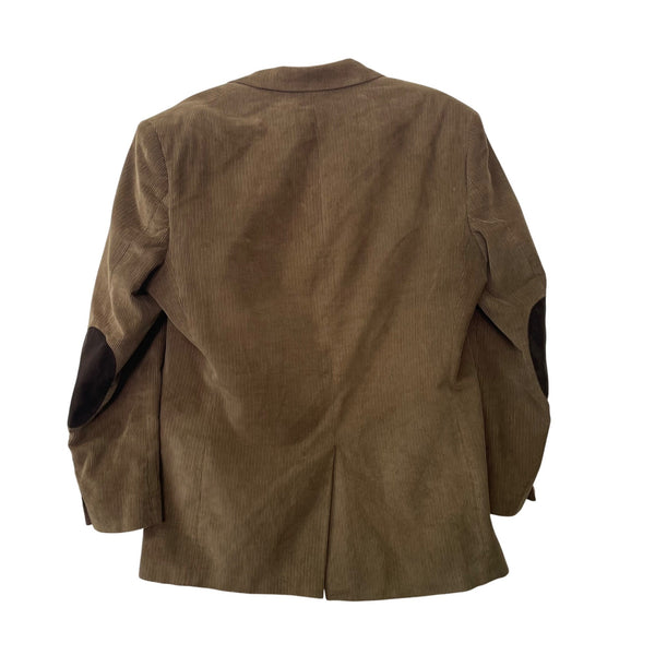 Corduroy Mens Tan Blazer Jacket With Elbow Patches Lined Two-Button Closure Size Unknown