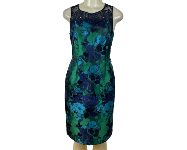 Leifsdottir Womens Blue/Green Floral Lace-Top Sheath Dress Size 6
