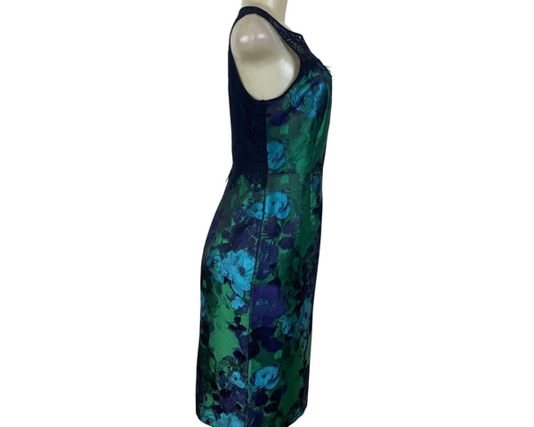 Leifsdottir Womens Blue/Green Floral Lace-Top Sheath Dress Size 6