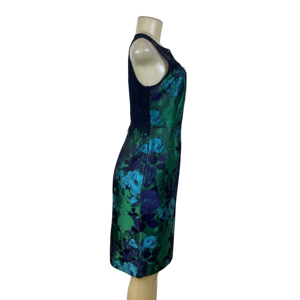 Leifsdottir Womens Blue/Green Floral Lace-Top Sheath Dress Size 6