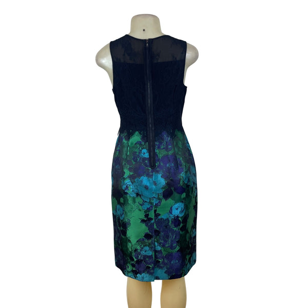 Leifsdottir Womens Blue/Green Floral Lace-Top Sheath Dress Size 6