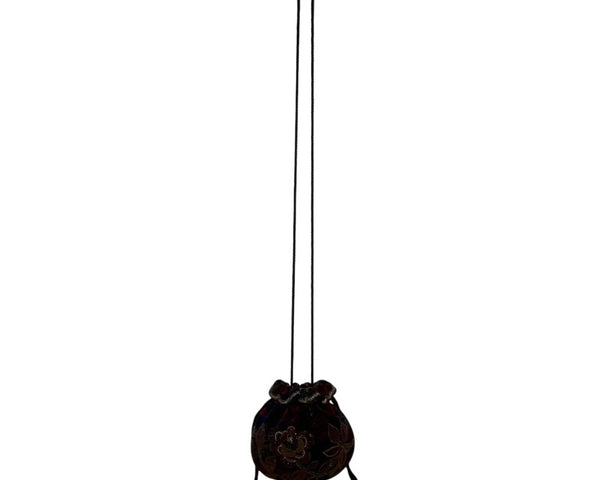 Hashimoto Women’s Floral Beaded Velvet Drawstring Rope Strap Pouch Bag Sz S