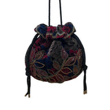 Hashimoto Women’s Floral Beaded Velvet Drawstring Rope Strap Pouch Bag Sz S