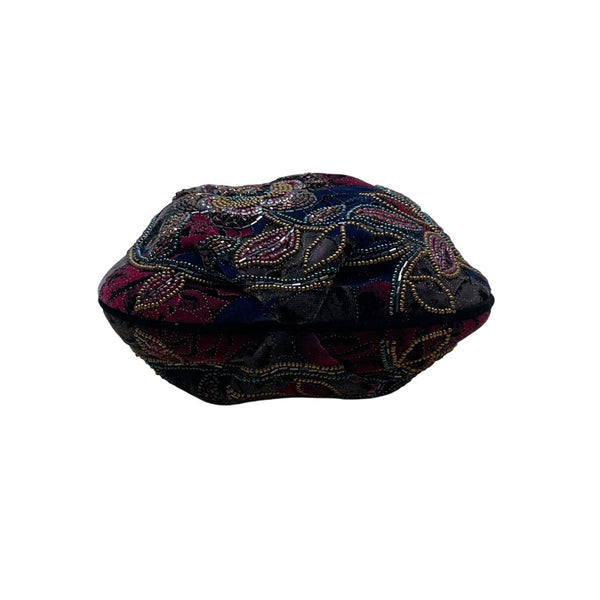 Hashimoto Women’s Floral Beaded Velvet Drawstring Rope Strap Pouch Bag Sz S